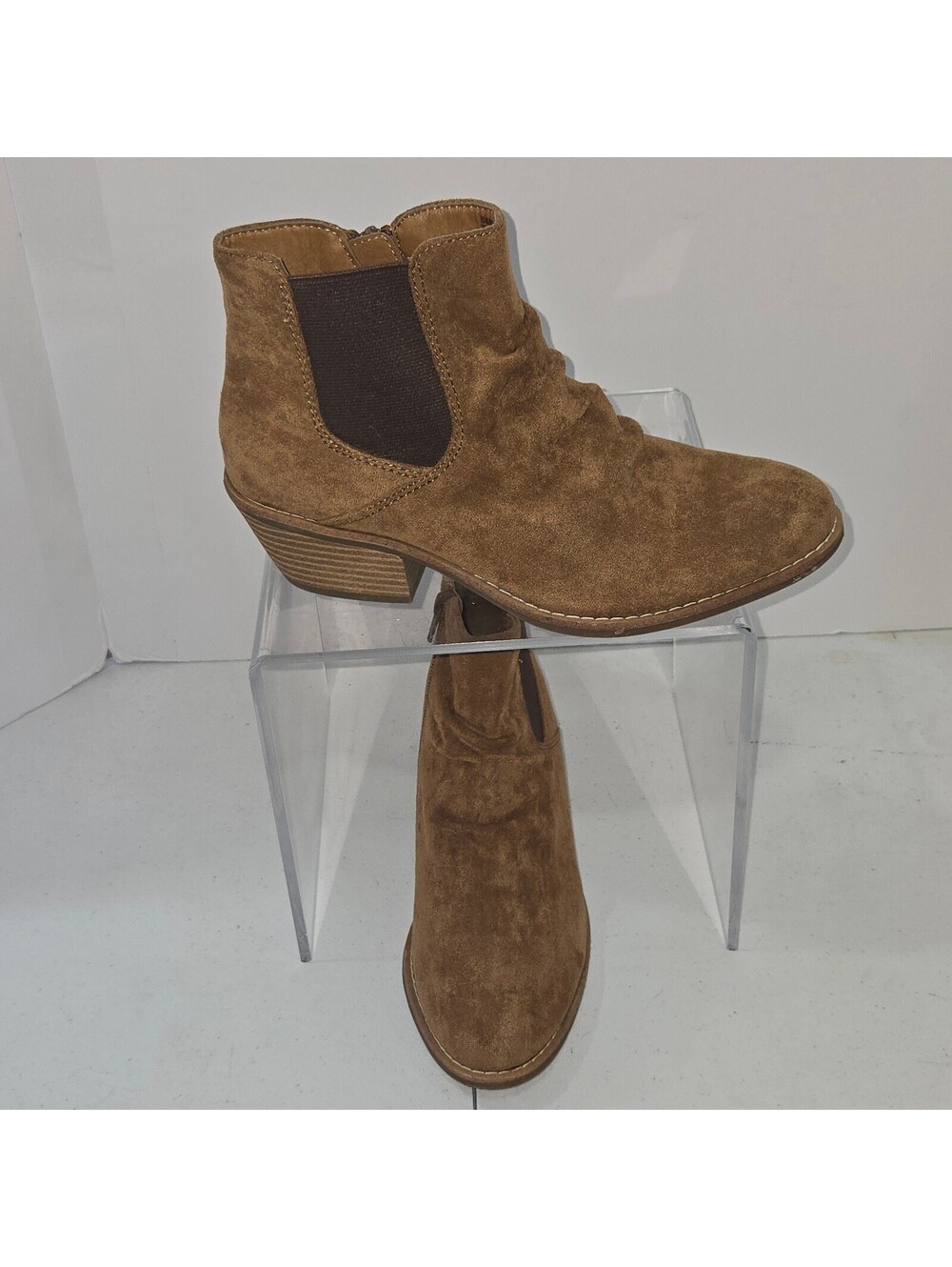 euroSoft by Sofft Brown Ankle Booties Side Zip Block Heel Women's Size 8M